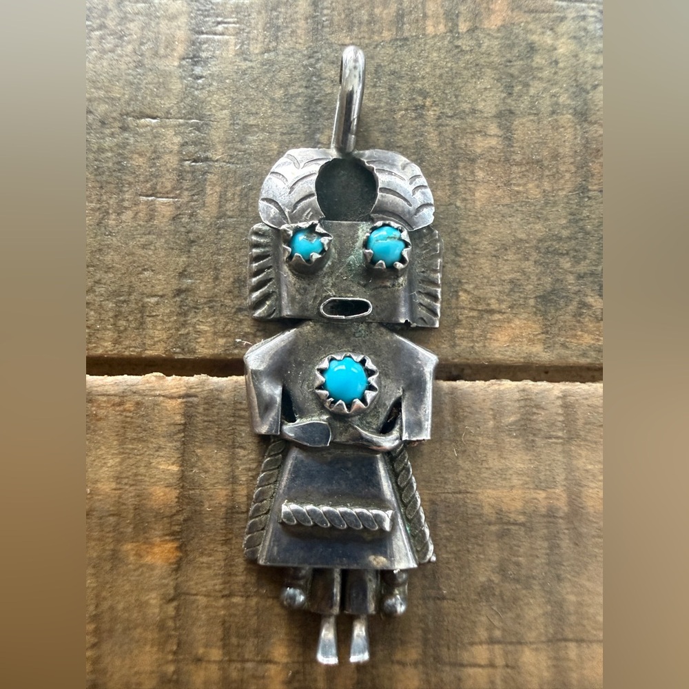 Vintage Native Navajo Kachina Sterling Silver Pendant Charm Turquoise